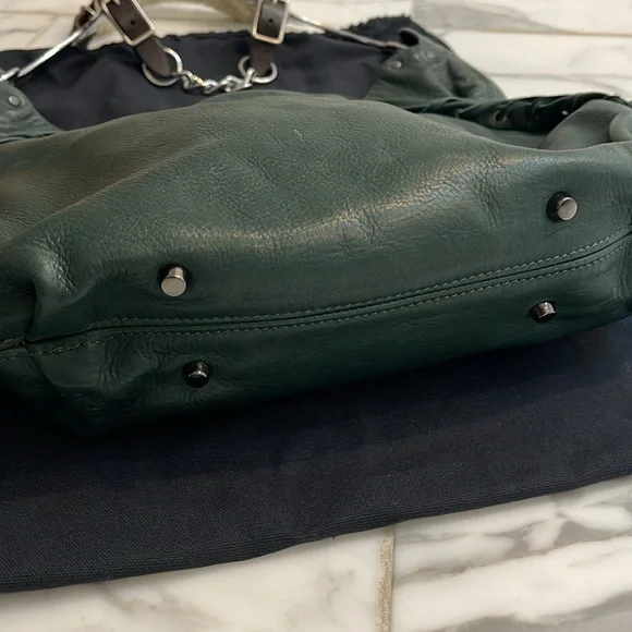 Horse and Nail handbag green silver and brown leather hobo style - Picture 5 of 15